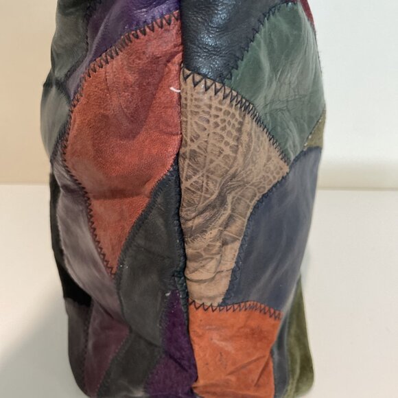 VTG Michael Stevens Leather Patchwork Shoulder Bag w/ Matching Makeup Bag NEW - Picture 6 of 16